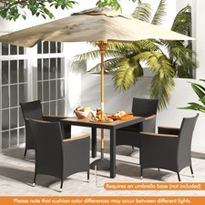 5 PCS Patio Dining Table Set for 4 Rattan Conversation Set with Umbrella Hole