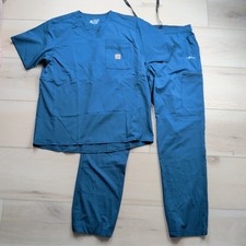 Carhartt Force Liberty Men Scrub Top V-Neck Size M Teal Blue Cargo Pants Size L