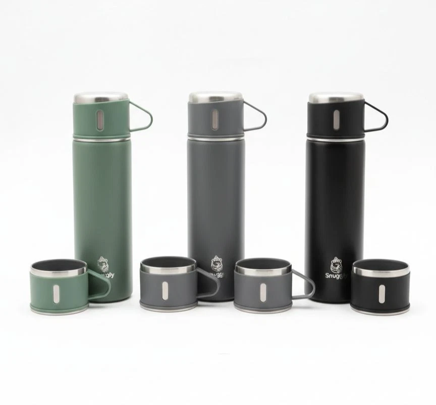 Snuggly Thermosflasche Set 3 Becher Edelstahl Isolierflasche 500ml Warm Kalt - Bild 1 von 1