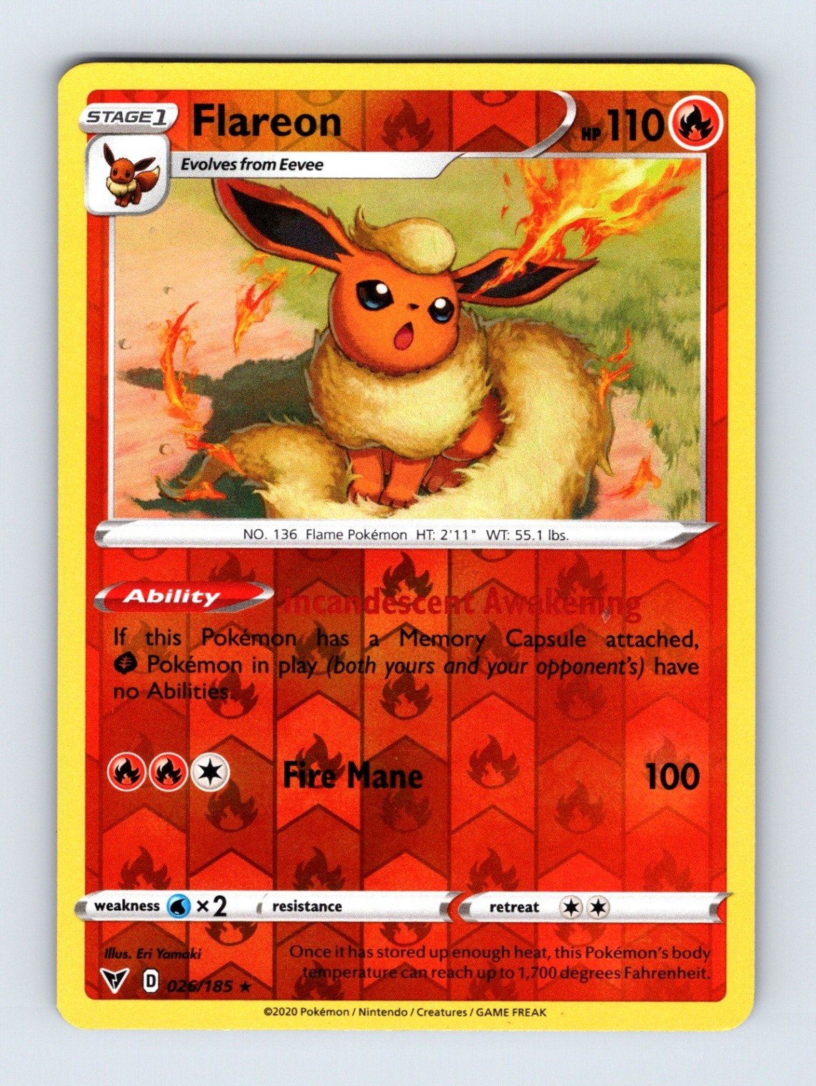 Flareon - Vivid Voltage 026/185 - Reverse Holo - NM - Pokémon