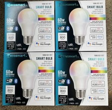 EcoSmart  60W Smart Hubspace A19 Color Change CEC LED Light Bulb with Voice (4PK