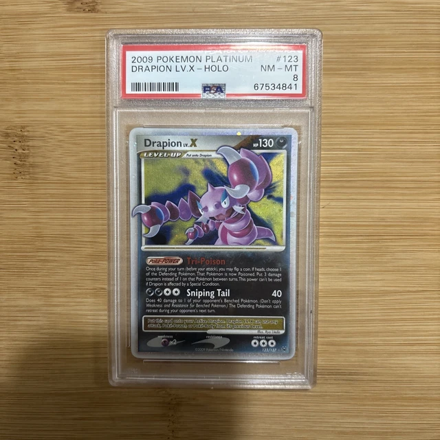 2009 POKEMON PLATINUM #123 DRAPION LV.X-HOLO PSA 8