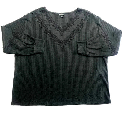 Torrid Top Womens 2X Black Long Sleeve Knit V Neck Laced Detail Blouse 