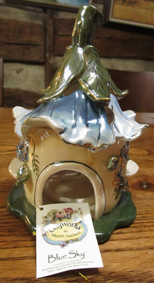 2003 Blue Sky CLAYWORKS HEATHER GOLDMINC Bird House MORNING GLORY Votive Holder