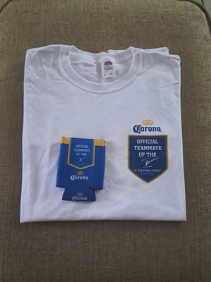 CORONA VICTORY OVER CANCER TSHIRT MENS XL WHITE WITH MATCHING BEER CAN SLEEVE 