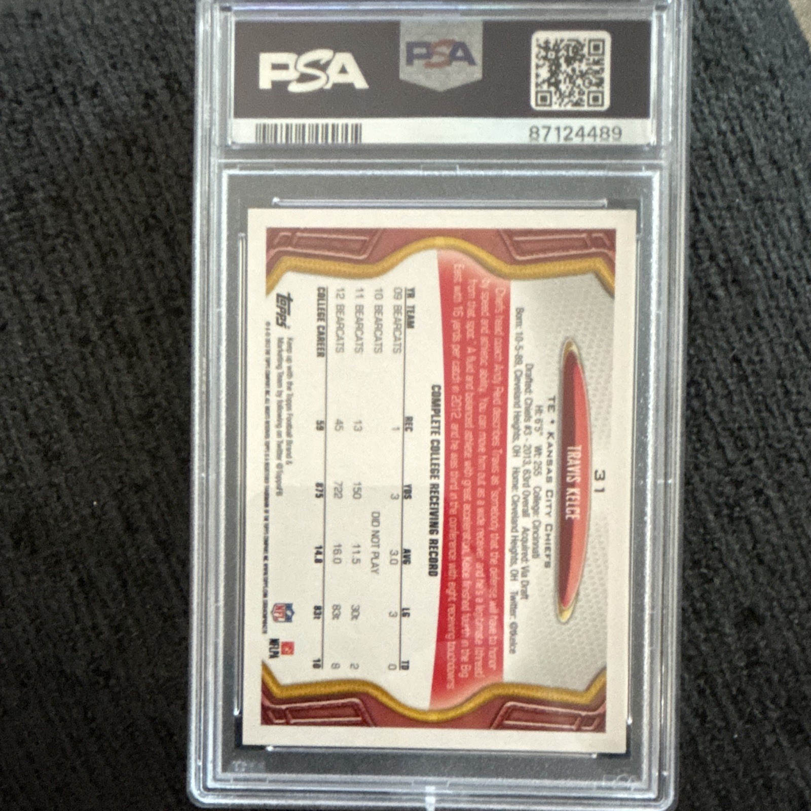 Topps 2013 Travis Kelce Rookie Base Set Kansas City Chiefs PSA 9 view 2
