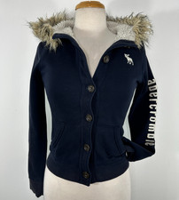Abercrombie and Fitch Faux Fur Full Buttons Hoodie Kids Size L Y2K Blue