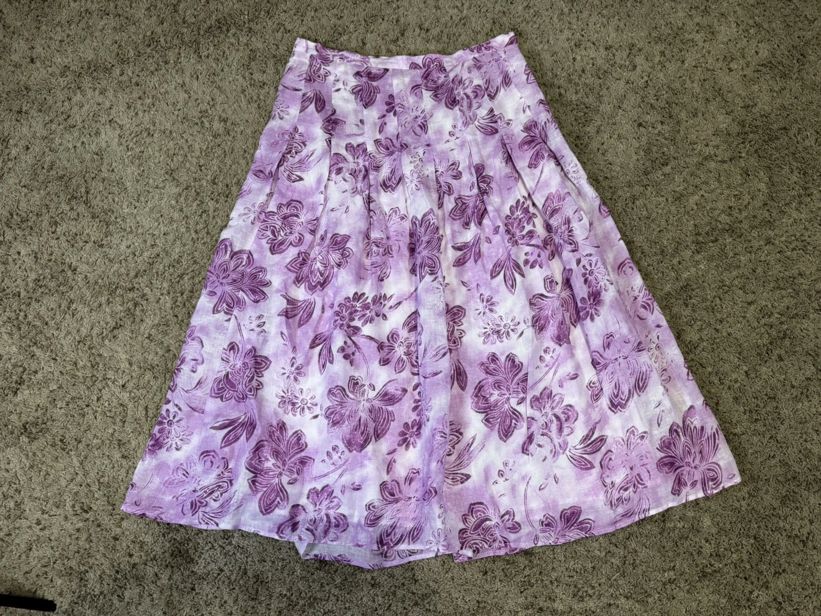 NWT JJILL Linen Maxi Purple Skirt Lined Floral Pleated Boho Beach Coastal Sz 12