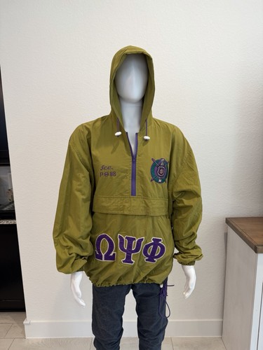 Vintage 90s Omega Psi Phi Fraternity Olive Green Jacket Size Large Retro 80’s