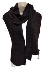 Fendi Scarf 100 Wool Wrap FF Logo Stole Brown Muffler