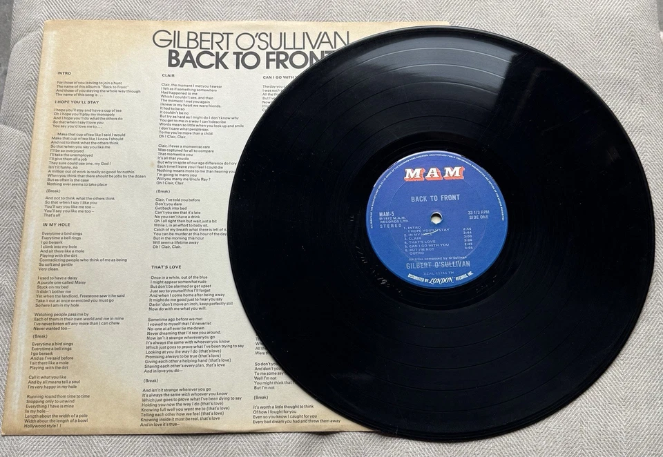 GILBERT O'SULLIVAN - BACK TO FRONT - M.A.M. RECORD MAM-5 - Image 4 of 4