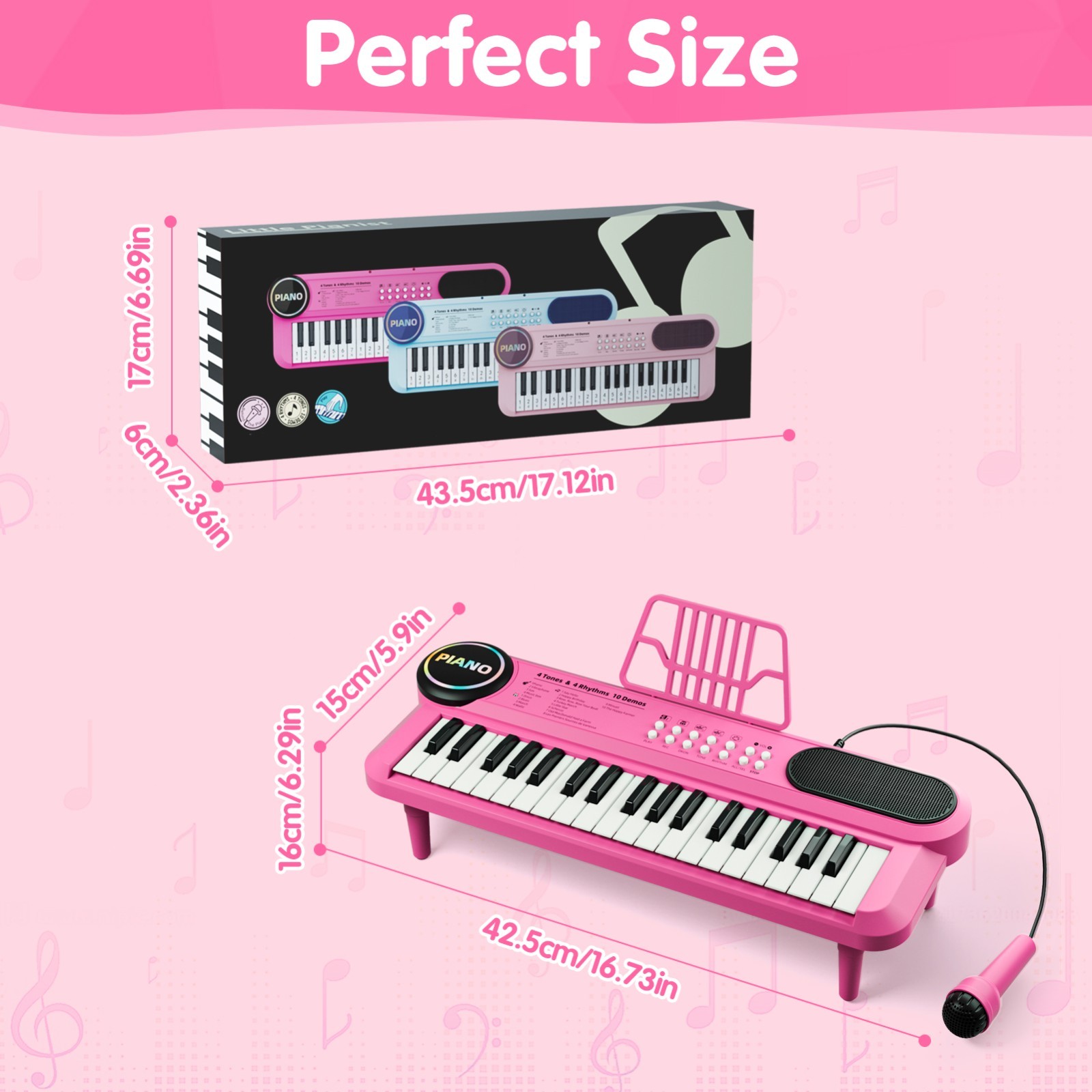 37 Keys Music Keyboard ,Beginner Piano for Girls, Portable Piano with Microphone