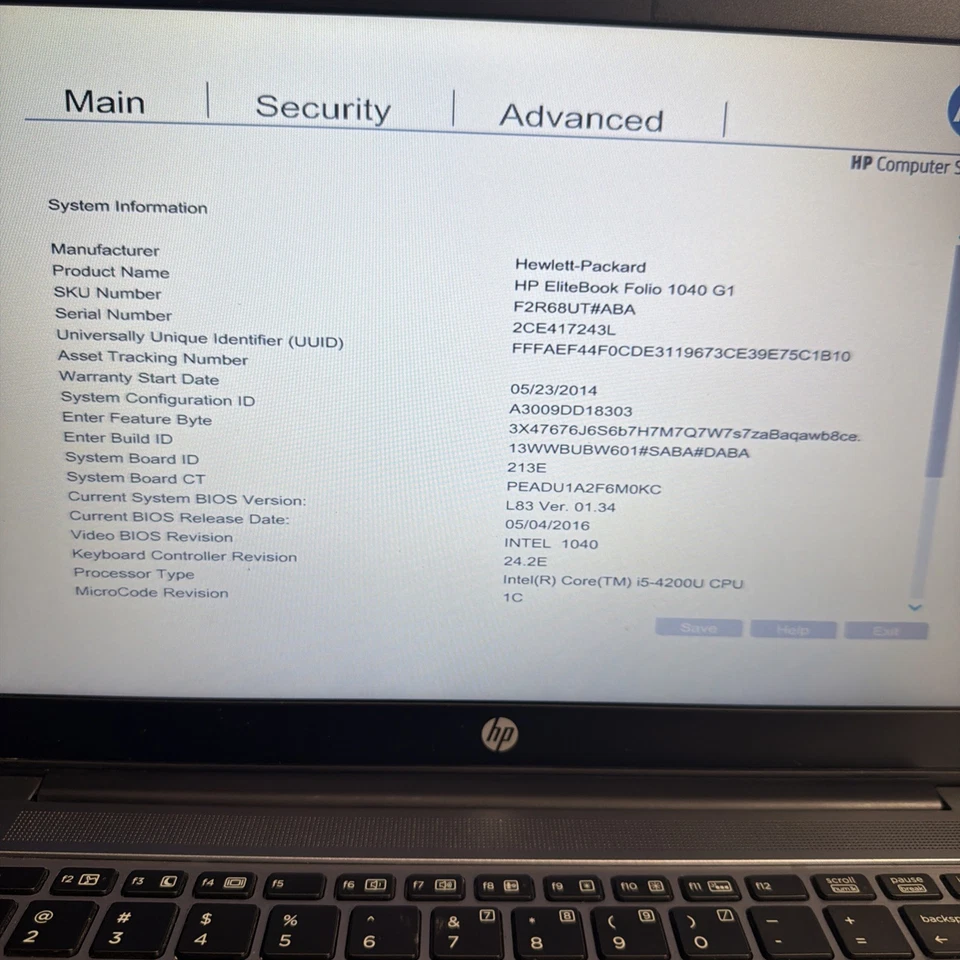 HP Elitebook Folio 1040 G1 _ i5-4300U @ 1.9 _ 4GB RAM _ Sin SSD / OS / AC Foto 2 de 4