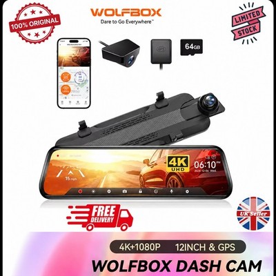 WOLFBOX G930 4K 10'' WIFI Rückspiegelkamera WDR, Dashcam vorne und hinten