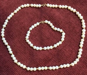 14k SOLID Yellow Gold Clasps & Gold Spacers 18” Pearl Necklace 6 3/4” Bracelet