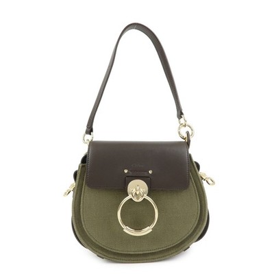 Chloe Tess Small Canvas Leather 2Way Bag Hand Bag Brown Green Authentic Used F/S