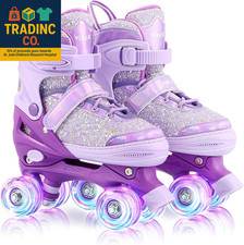 Roller Skates for Girls Kids Child Beginners, 4 Size Adjustable Light up Wheels