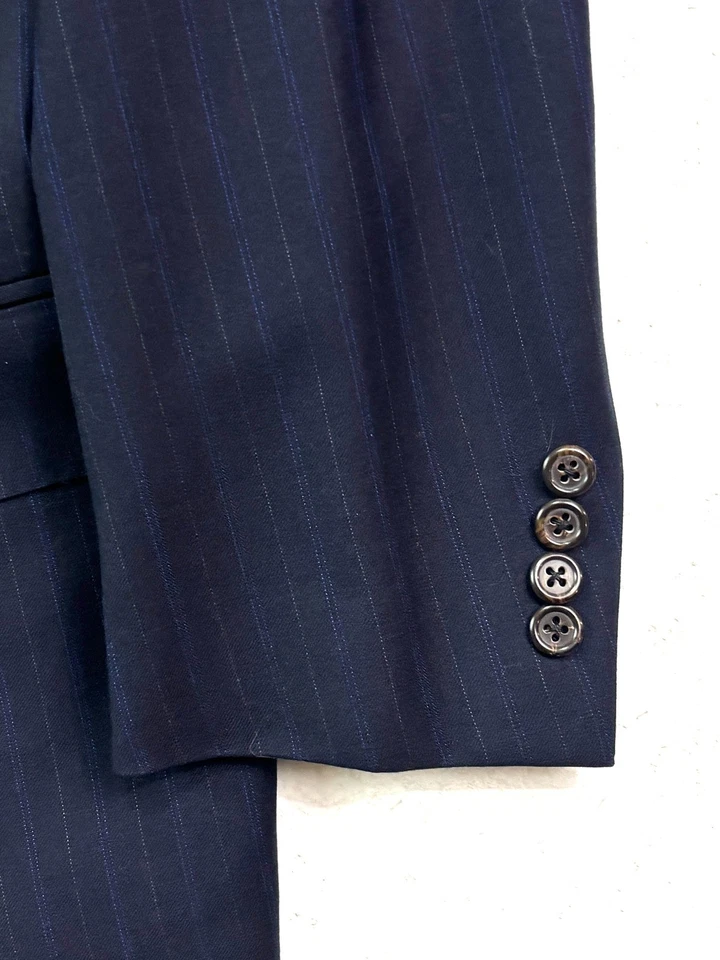 Polo Ralph Lauren 42R 34x30 Navy Blue Stripe 2pc Pant Suit Italy ExtraFine Wool - Image 3 of 4