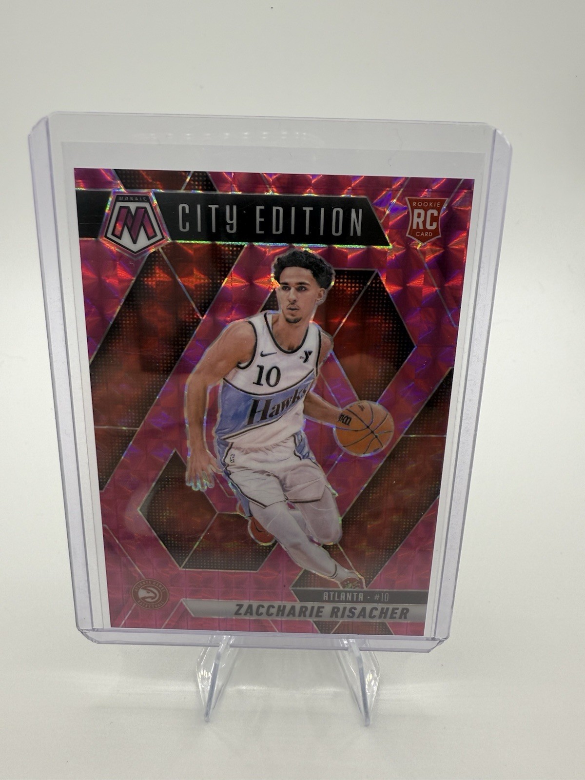 2024-25 Panini Mosaic - City Edition Zaccharie Risacher Pink Mosaic Prizm /175