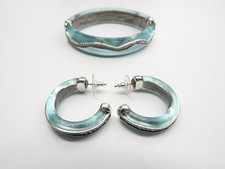 Signed Brighton Rhinestone Trinity Blue Hoop Pierced Earrings Bracelet Set