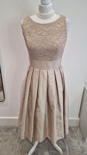 Women's Coctail Midi Dress size 8 Eliza J Gold Shimmer Top Prom Wedding Bridal