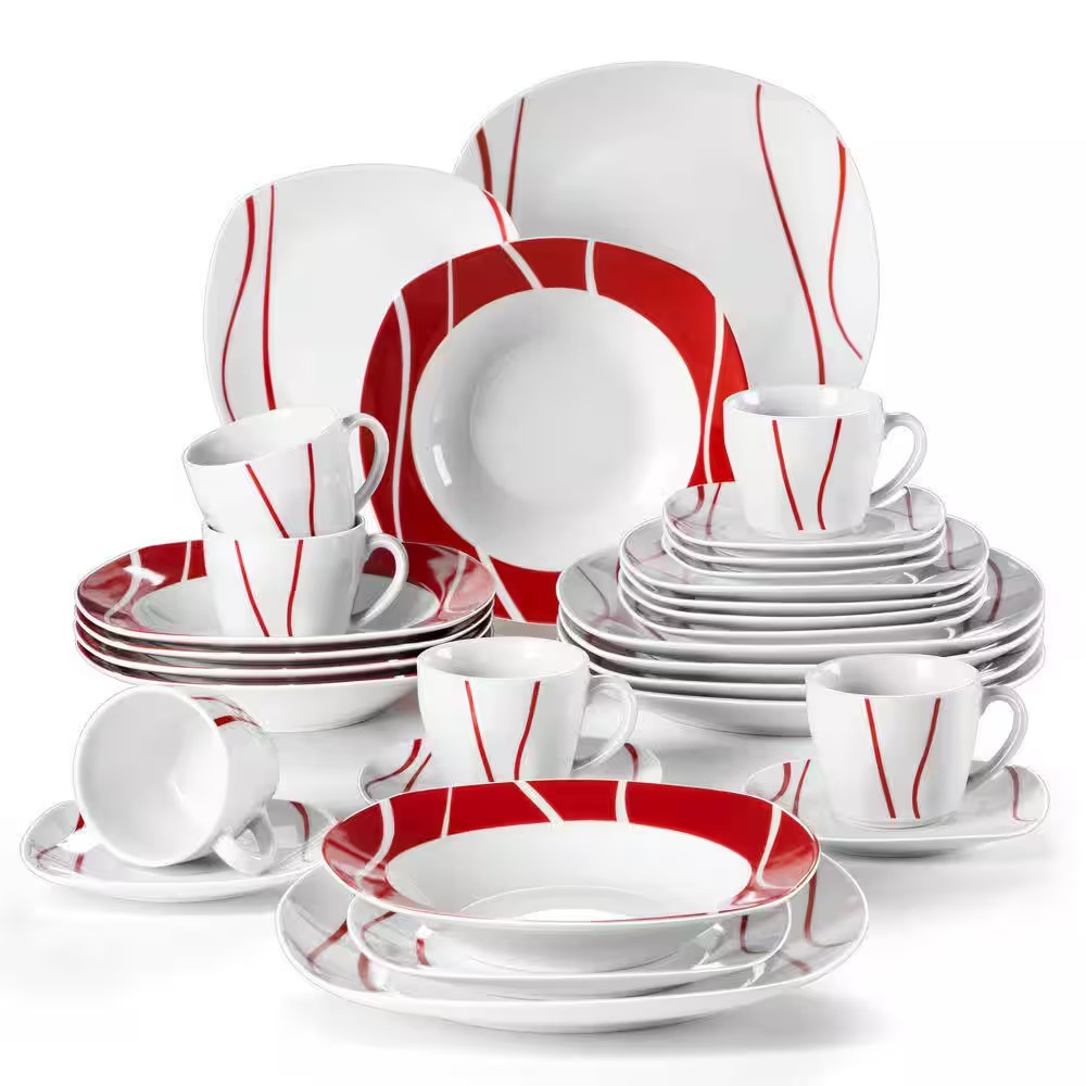 (service For 6) Red Stripes Tableware Wi