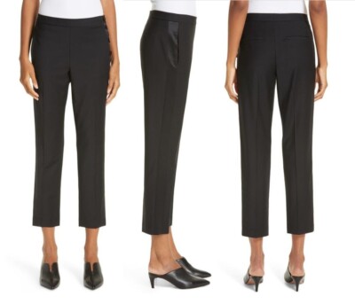 Lewit Wool Ankle Dress Pants Size 4 Black Satin Trim Tuxedo Lewit Wool Ankle Dress Pants Size 4 Black Satin Trim Tuxedo
