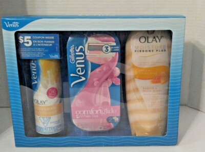 Venus Womens Gift  Set White Tea Razors-Olay Body Wash-Olay Shaving Cream ( B13