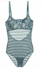 Else Maze Underwire Bodysuit 32D Seafoam Chevron Design UW Cups