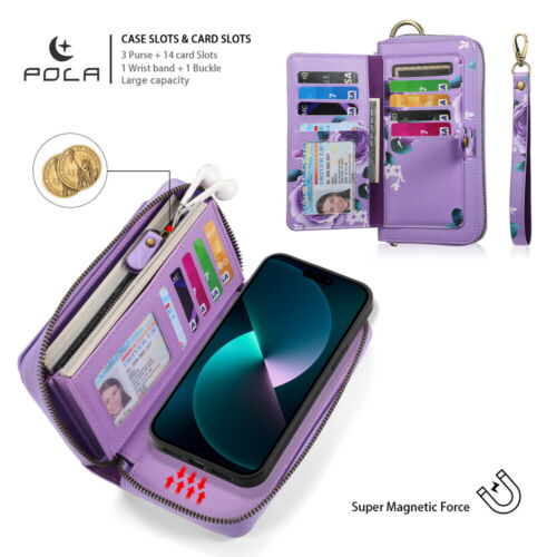 Large Capacity Multifunction Wallet Case Detachable Magnetic Cover for iPhone - Picture 2 of 84