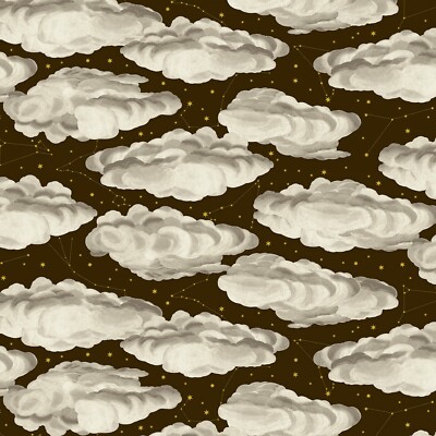 Cloud Fabric By The Yard BTY, Charcoal Cloud w/Metallic, 51758M-1, TheFabricEdge