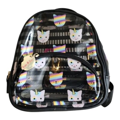 Betsey Johnson Mini Backpack Unicorn Cat Clear Rainbow Black Striped