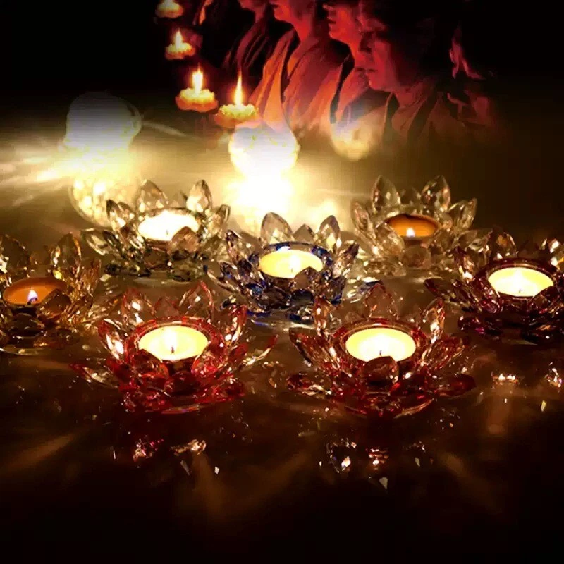Cristal Artesanal Loto Candelabro Vidrio Candelabro Loto Mantequilla Lámpara Decoración Foto 3 de 4