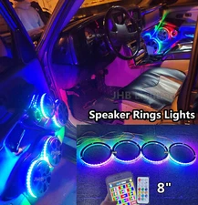 JHB 4PCS 8"Remote Bluetooth CHASING Flow LED 1/2"Spacer Car Speaker Rings Lights