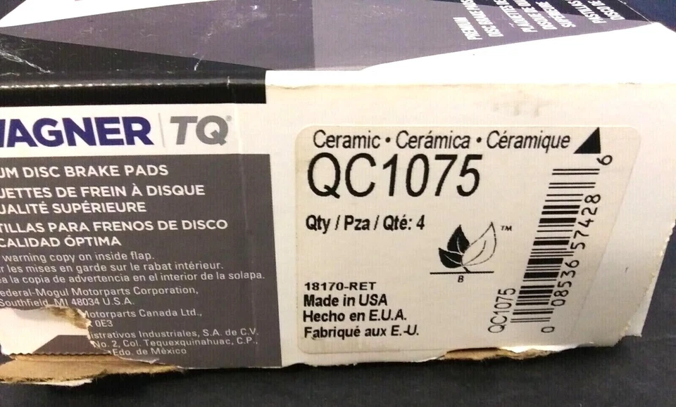 Pastillas de freno Wagner TQ QC1075 herrajes delanteros para 05 08 Pontiac Grand Prix y más Foto 2 de 4