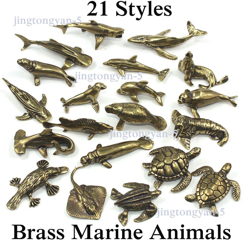 Brass Marine Animal Figurines Small Statue House Office Table Decoration Toys