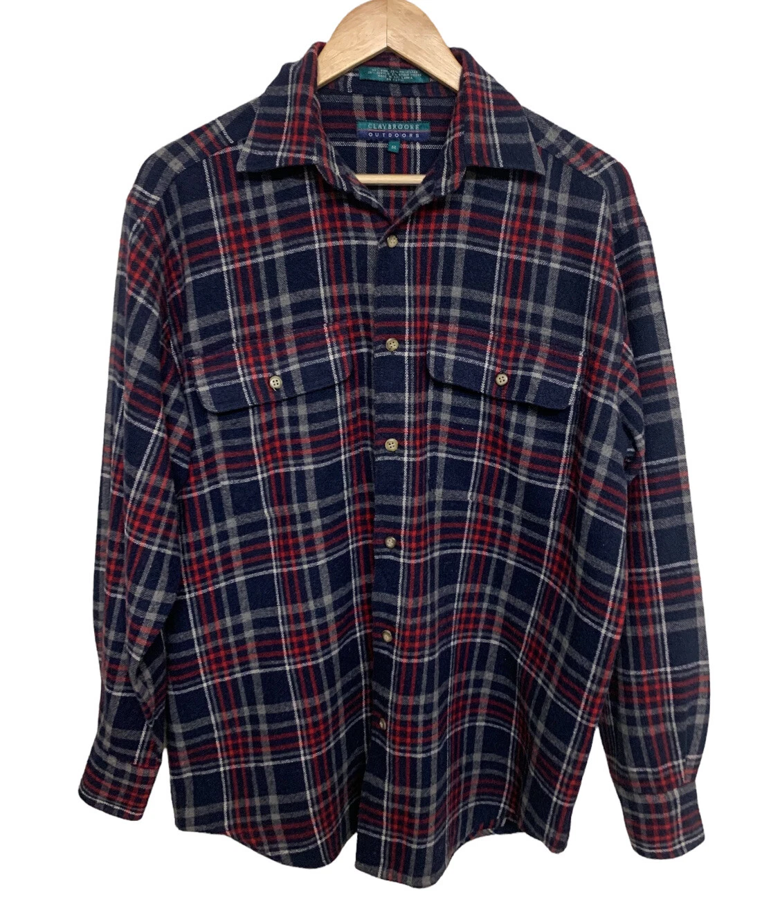 Vtg Flannel Lumberjack Shirt Outdoor Red Blue Gray Plaid Flannel Wool Blend M