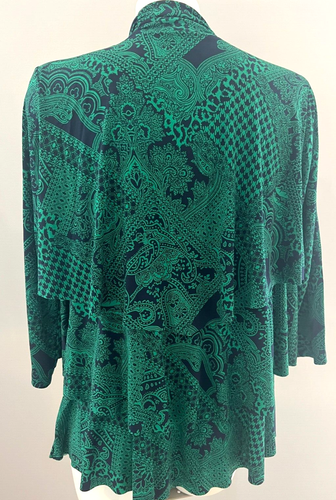 Susan Graver Women Medium Top Shirt Green Paisley Layered Ruffled Liquid Knit - Picture 3 of 5