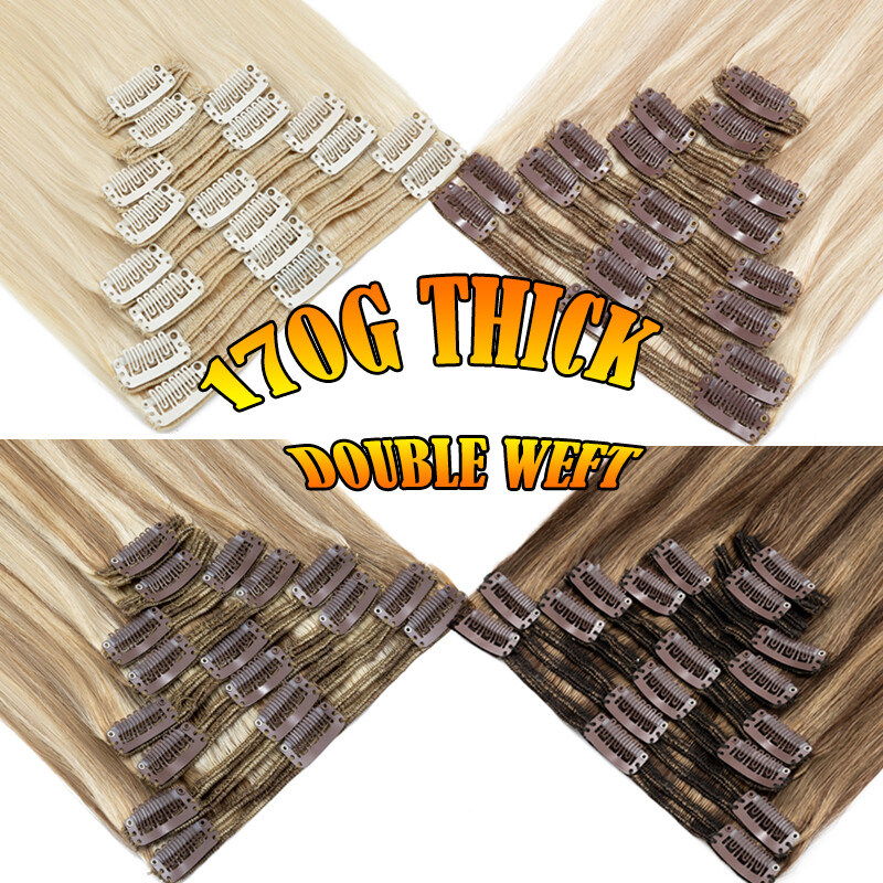 120g++ THICK Double Weft Clip In 100% Real Human Hair Extensions Full Head Black - Image 2