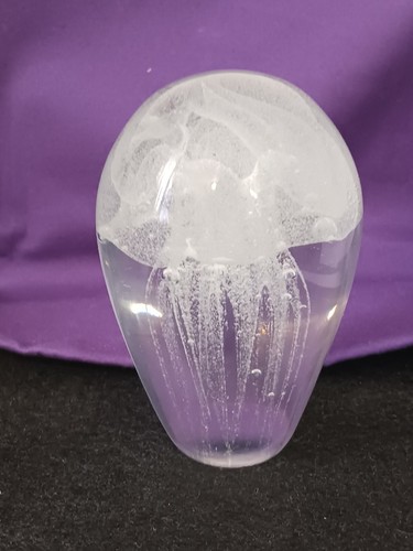Vintage Hand Blown Glass White Jellyfish Paperweight 4.5” Glow In Dark Encased - Picture 2 of 11