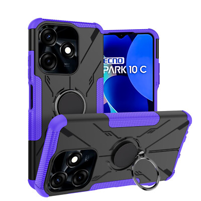 For Tecno Go 2023, Shockproof Hybrid Armor Ring Holder Kickstand Case Cover