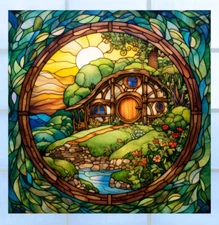 Hobbit House Faux Stained-Glass WINDOW CLING Size 8" Repositionable Vinyl