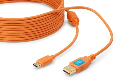Latch and Lock 15 Foot (4.5M) USB-C to USB-A Gold Plated Orange Cable