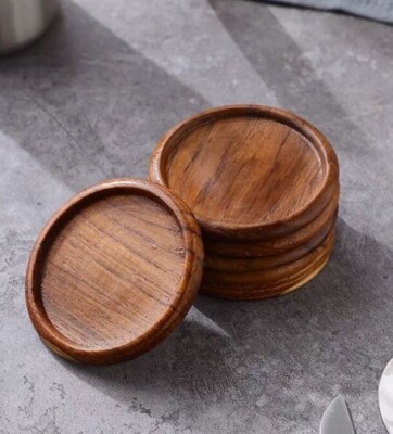5Pcs glass coaster real teak wood available 4 designs wooden durable household