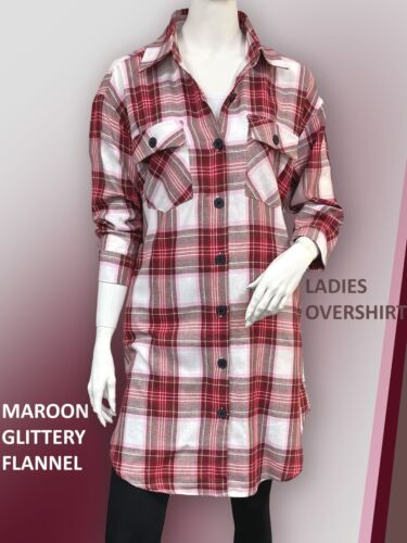 LADIES FLANNEL/PLAIDS LONG OVER SHIRTS WITH SIDE POCKETS - Picture 9 of 11