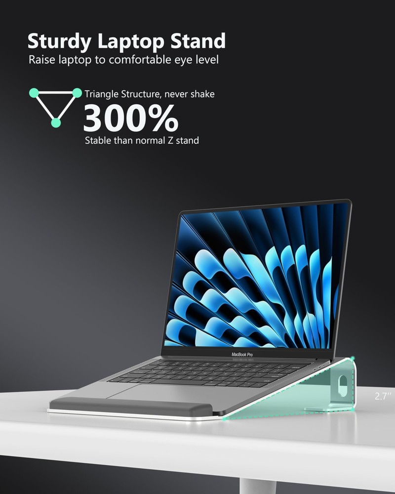 Aluminum Laptop Stand for Desk with Detachable Wrist Rest & Ergonomic Riser
