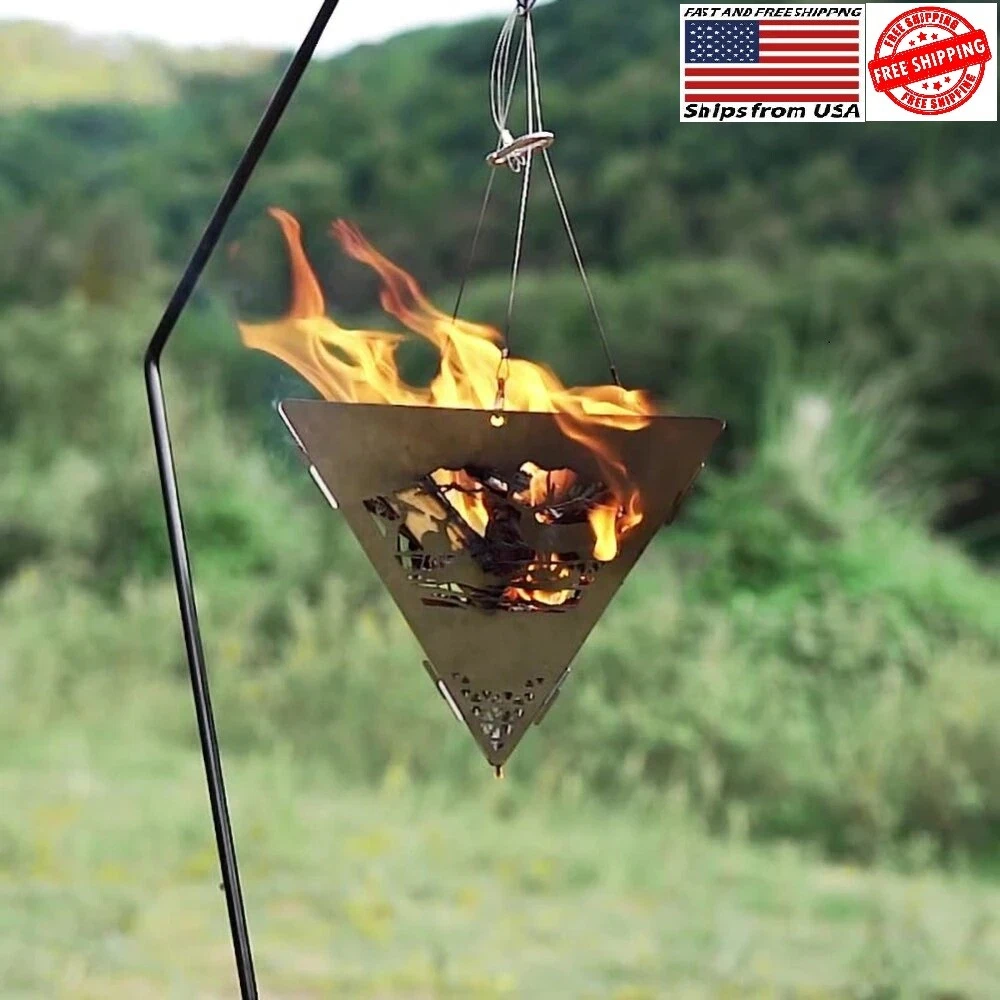 Camping Triangle Stove Wood Bonfire Outdoor Steel Wood Burning Stove Camp  Tools | eBay