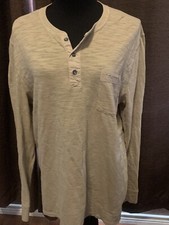Men  s EXPRESS tan Long Sleeve Henley Shirt SZ Large