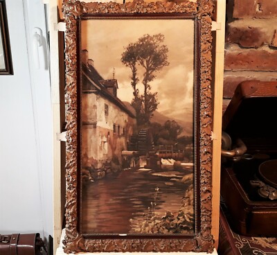 Alte Graphik, Conrad Lessing, Die Mühle, um 1910, prunkvoll gerahmt, hinter Glas