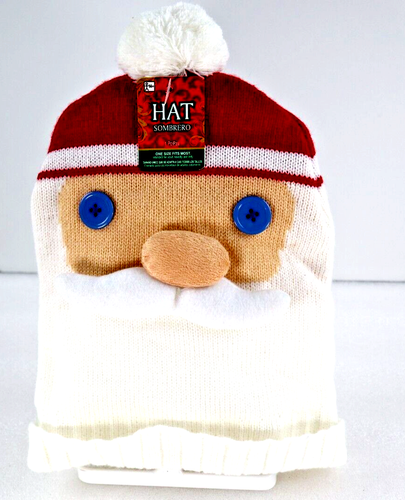 Santa Claus Beanie Knit Hat Cap Adult One Size Red White Christmas Holiday